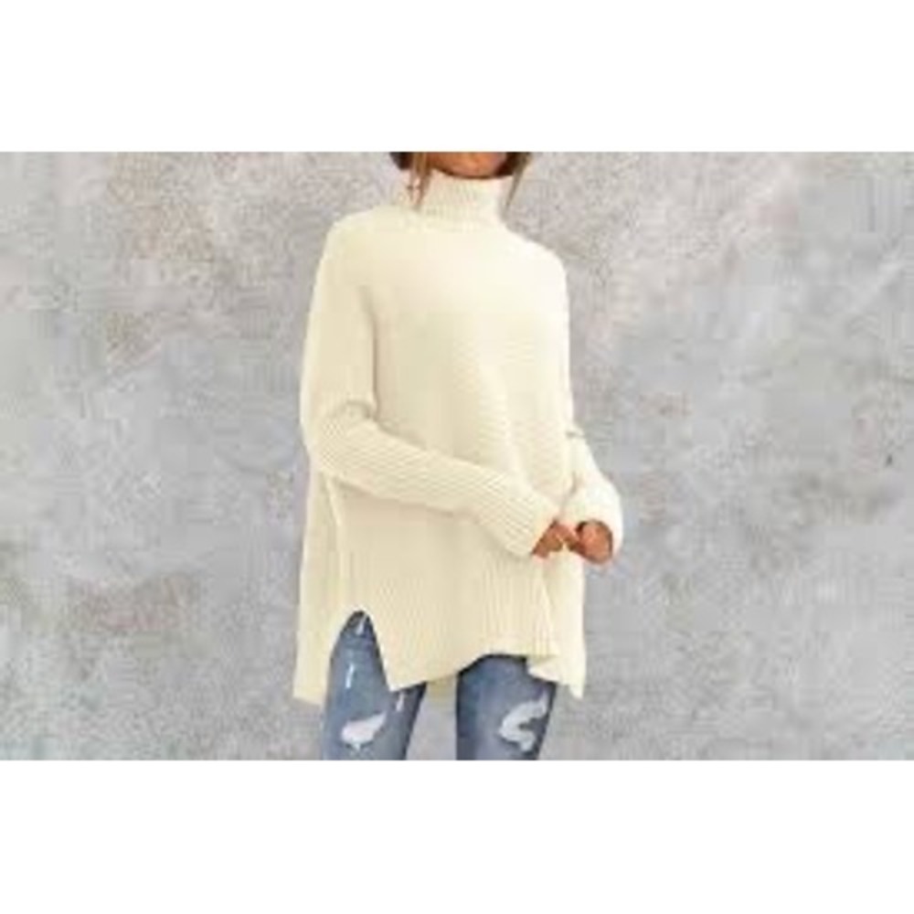 LILLUSORY Oversized Turtleneck Ribbed Knit Sweater Apricot LS038 2XL NEW